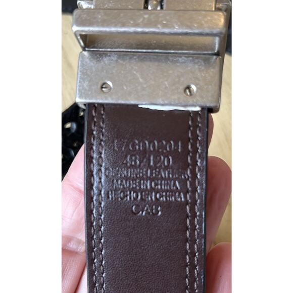 Men's Size 48 Genuine Dickies Black Brown Leather Belt Nickel Buckle Large Used - Picture 4 of 6